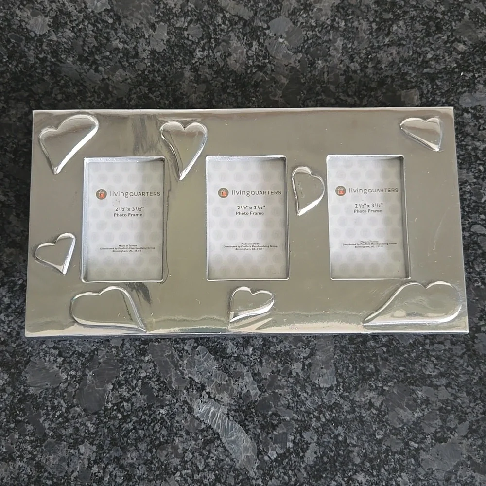 Living Quarters Silver Metal Heart Embellished Three Photo Frame
